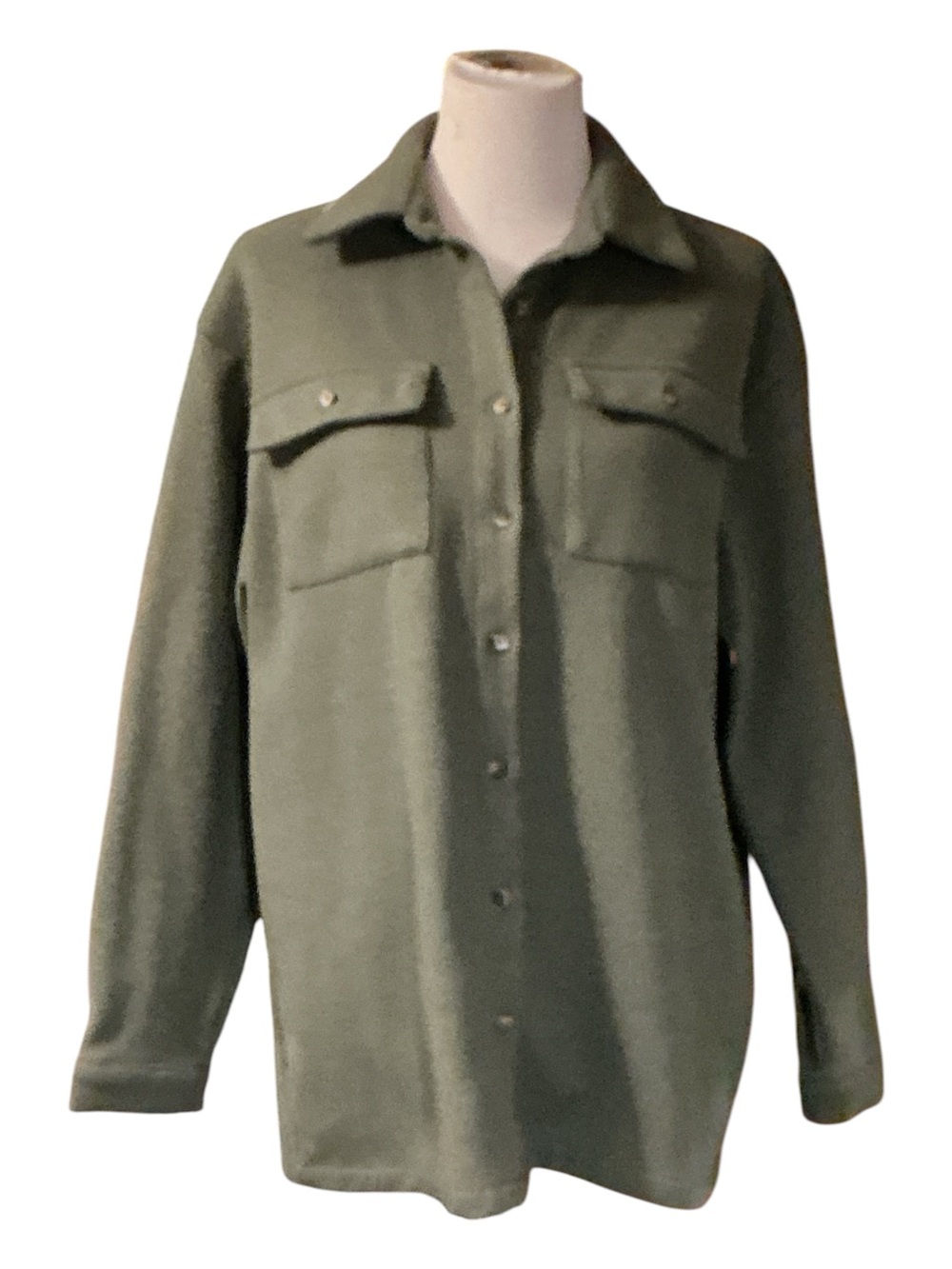 Olive Green Button-Front Shacket - Women Jackets & Coats